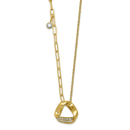 0.20 Ct Round White Lab Diamond Pave 14K Yellow Gold Slide Paperclip Cable Chain Necklace