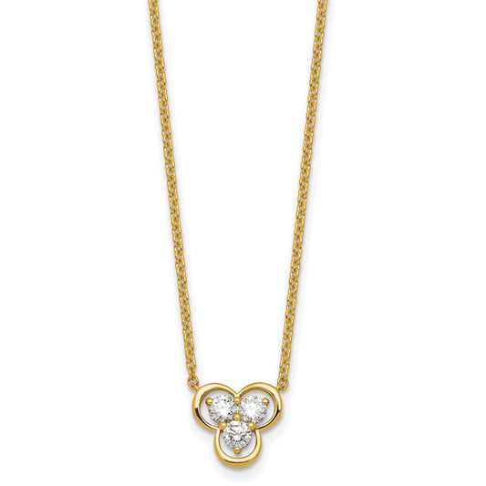 Round White Lab Grown Diamond Prong 14K Yellow Gold Three Stone Cable Chain Necklace