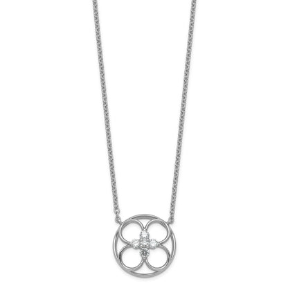 Round White Lab Grown Diamond Prong 14K White Gold Floral Quatrefoil Cable Chain Necklace