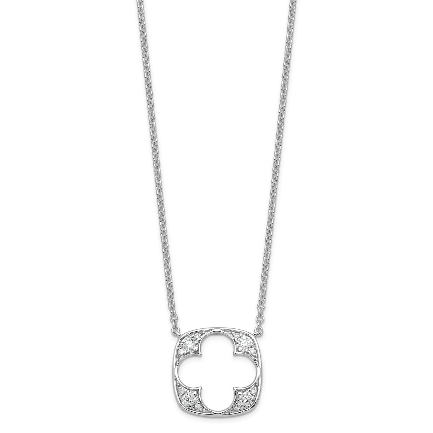 0.25 Ct Round White Lab Grown Diamond Prong 14K White Gold Floral Fashion Pendant Necklace