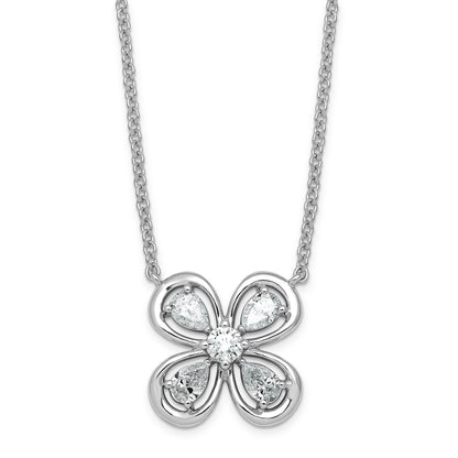 0.76 CT Pear White Lab Diamond Prong 14k White Gold Four Petal Flower Pendant Necklace