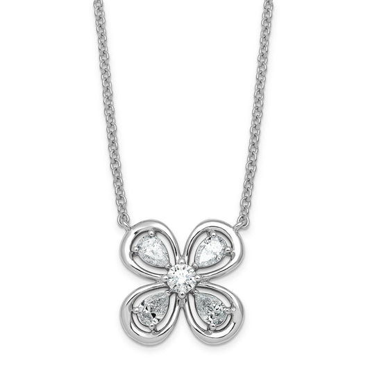 0.76 CT Pear White Lab Diamond Prong 14k White Gold Four Petal Flower Pendant Necklace