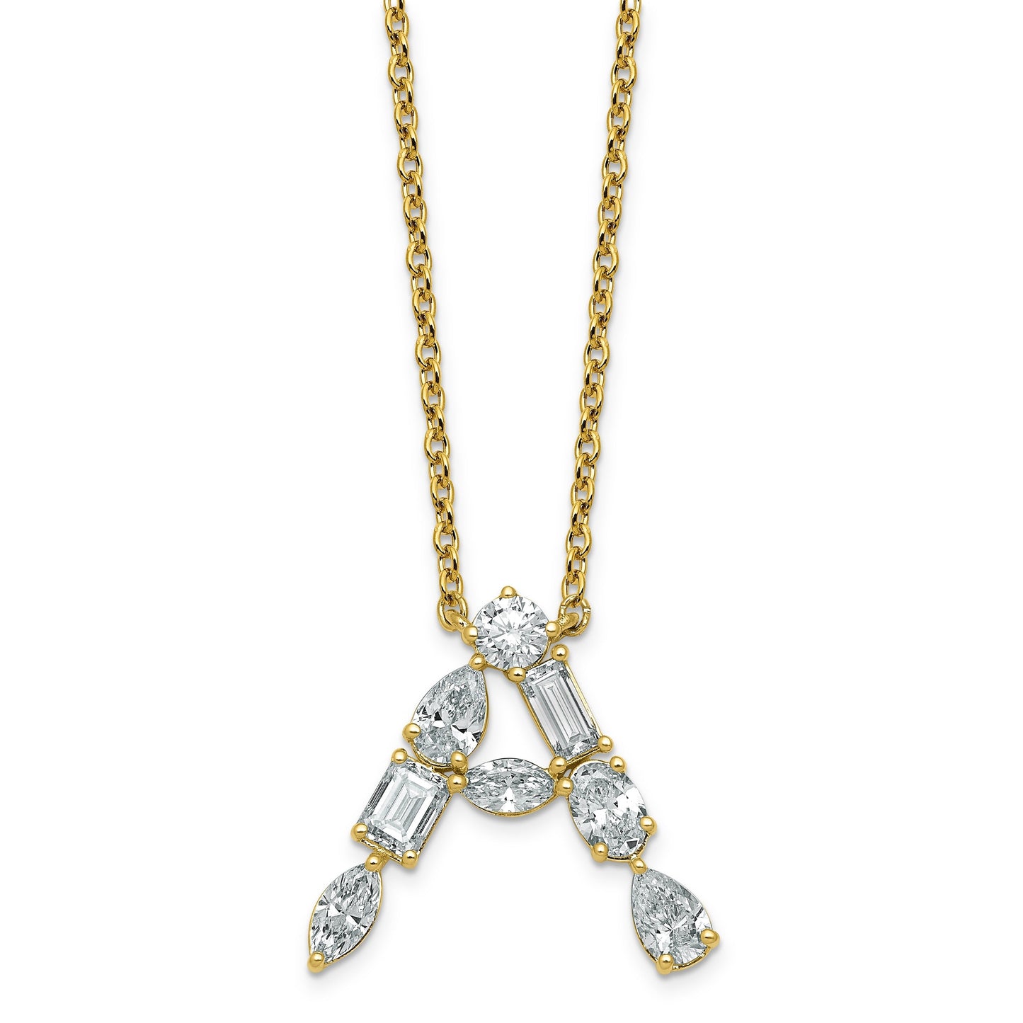 White Lab Grown Diamond Prong 14K Yellow Gold Initial Cable Chain Necklace