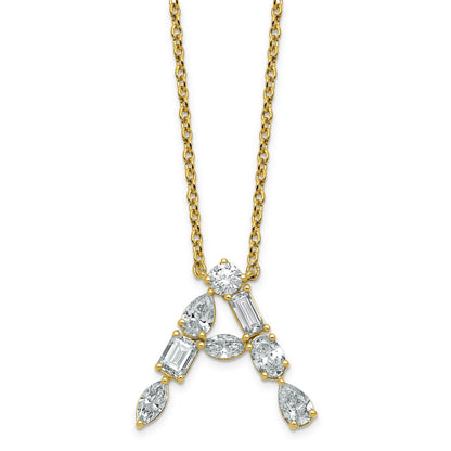 White Lab Grown Diamond Prong 14K Yellow Gold Initial Cable Chain Necklace