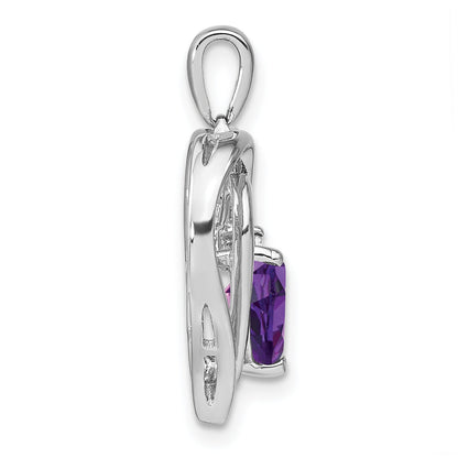 Sterling Silver Amethyst Diamond Heart Pendant