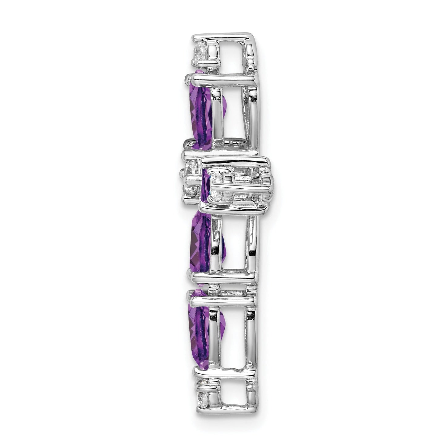 14k White Gold Natural Pear Amethyst Diamond Cross Pendant