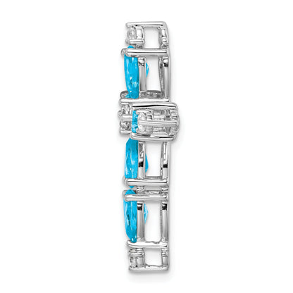 14k White Gold Natural Swiss Blue Topaz Diamond Cross Pendant