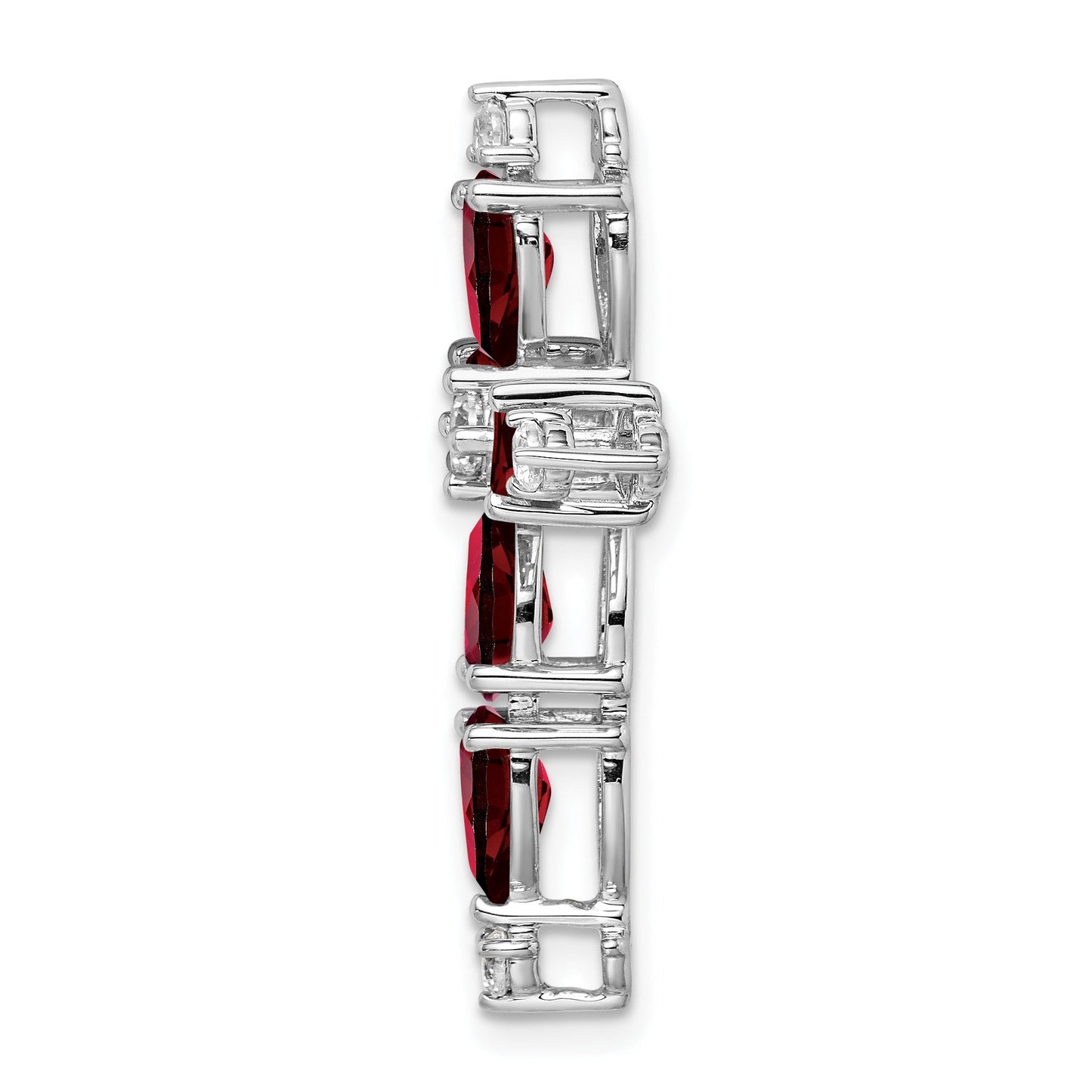 14k White Gold Natural Pear Garnet Diamond Cross Pendant
