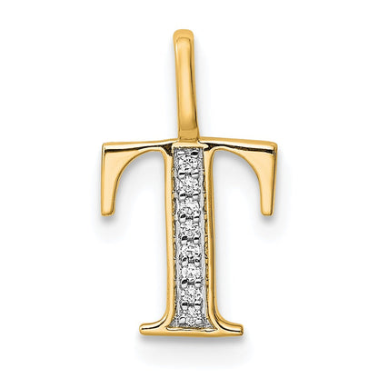 Natural Diamond Initial Letter 14k Gold Pendant