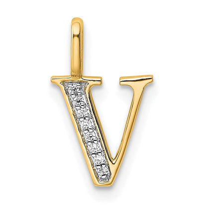 Natural Diamond Initial Letter 14k Gold Pendant
