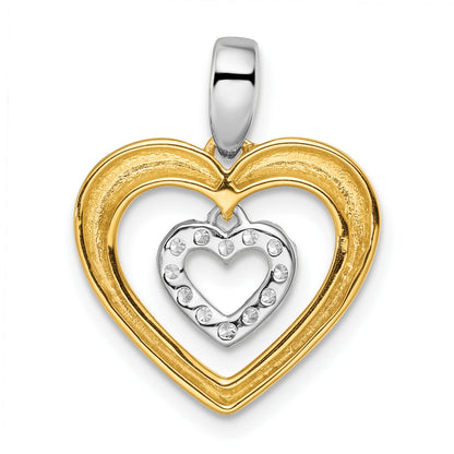 14k Two-tone 1/6 carat Lab Grown Diamond Dangle Double Heart Pendant