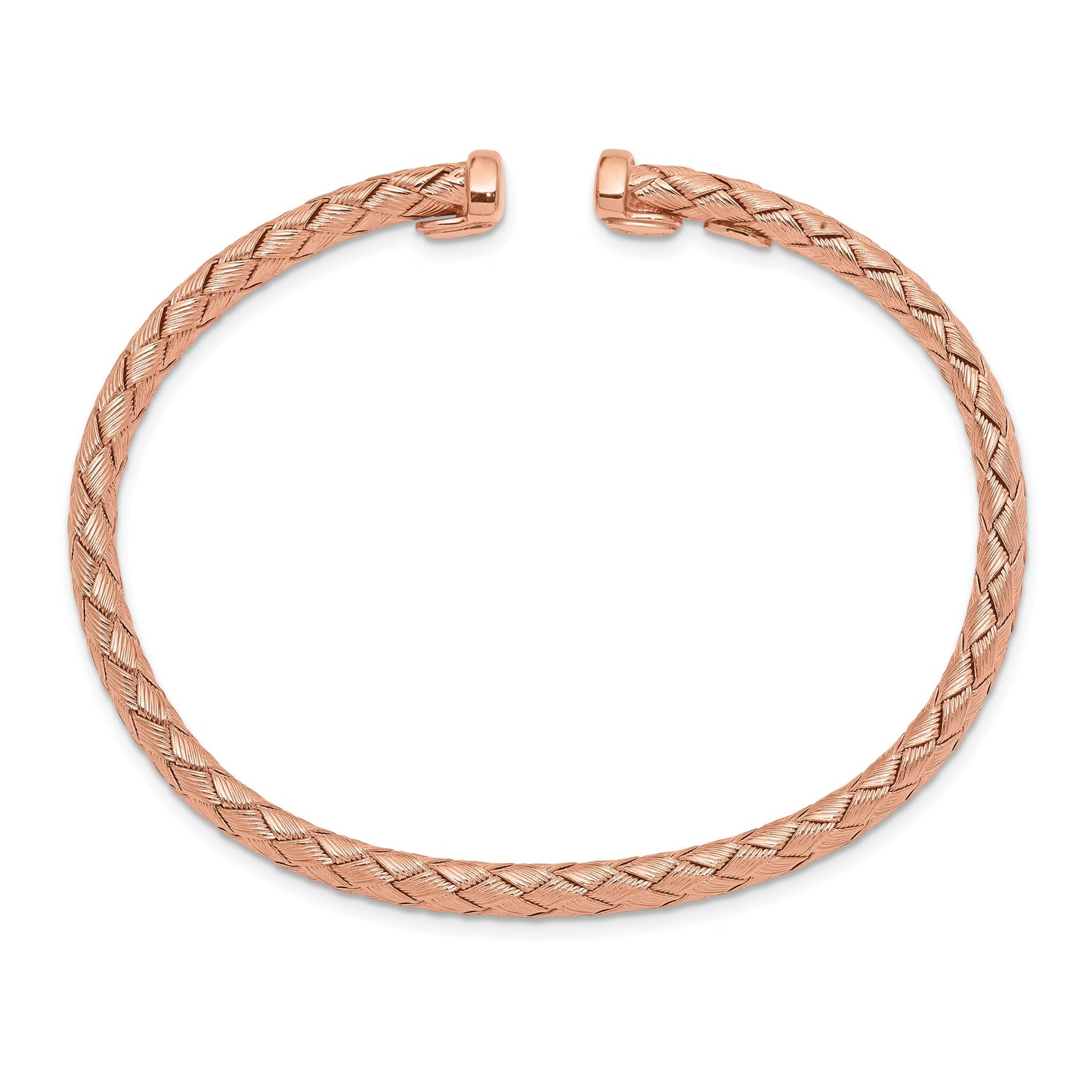 Rose Gold over Sterling Silver Textured Woven Open Slip-On Adjustable Bangle Bracelet