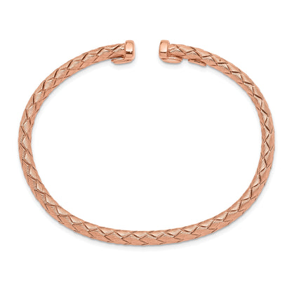 Rose Gold over Sterling Silver Textured Woven Open Slip-On Adjustable Bangle Bracelet