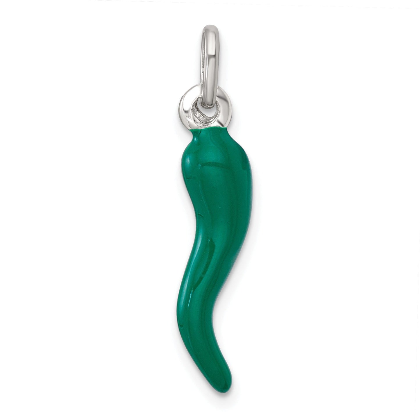 Sterling Silver Green Enamel Italian Horn Pendant Only