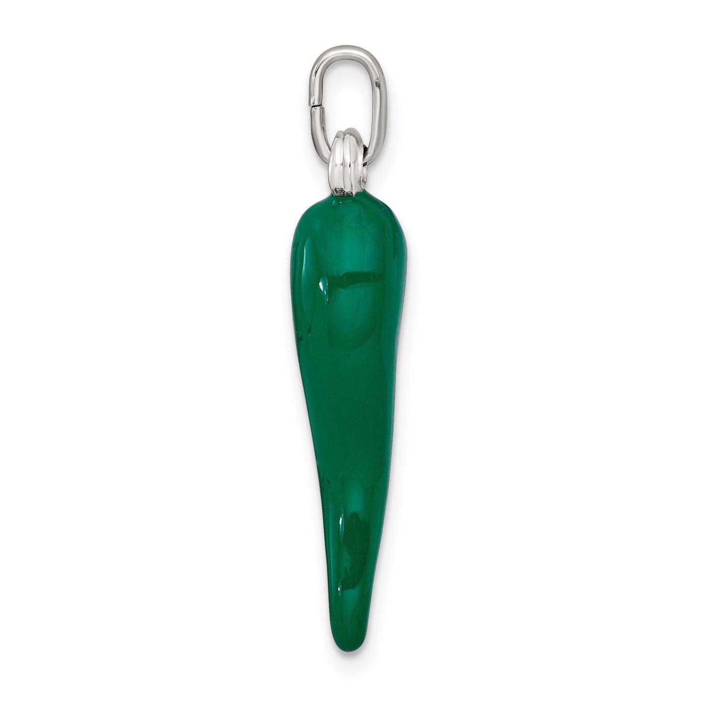Green Enamel Italian Horn Silver Pendant Only