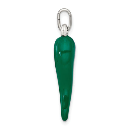 Green Enamel Italian Horn Silver Pendant Only