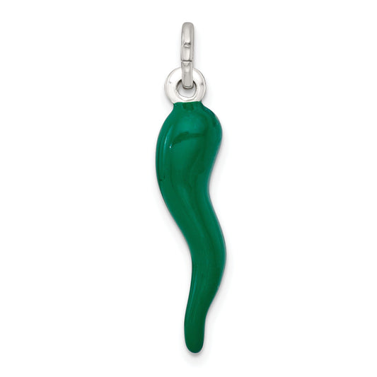Green Enamel Italian Horn Silver Pendant Only