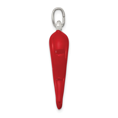 Sterling Silver Red Enamel Italian Horn Pendant Only