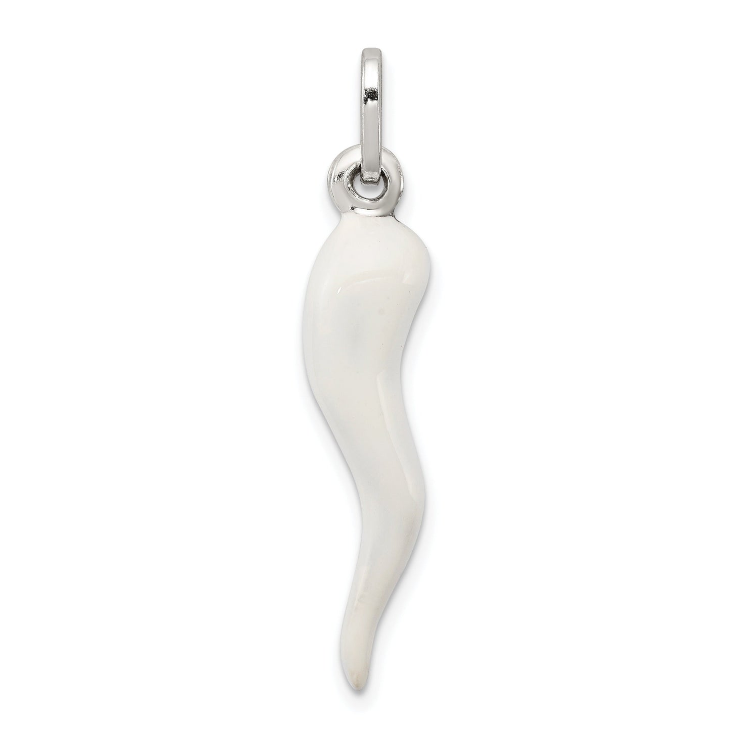 Silver White Enamel Italian Horn Pendant Only - for Men