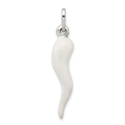 Silver White Enamel Italian Horn Pendant Only - for Men