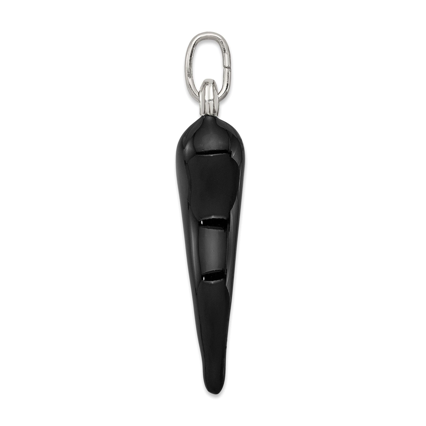 3D Black Enamel Italian Horn Silver Pendant Only