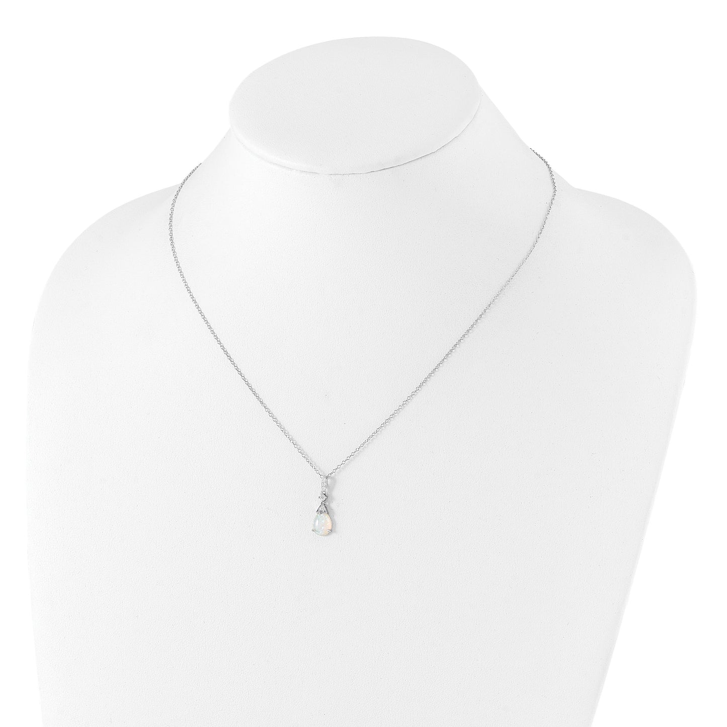 Lab Created Opal Teardrop 18 Inch Necklace Silver