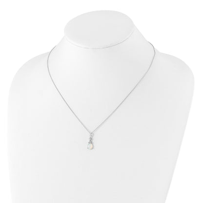 Lab Created Opal Teardrop 18 Inch Necklace Silver