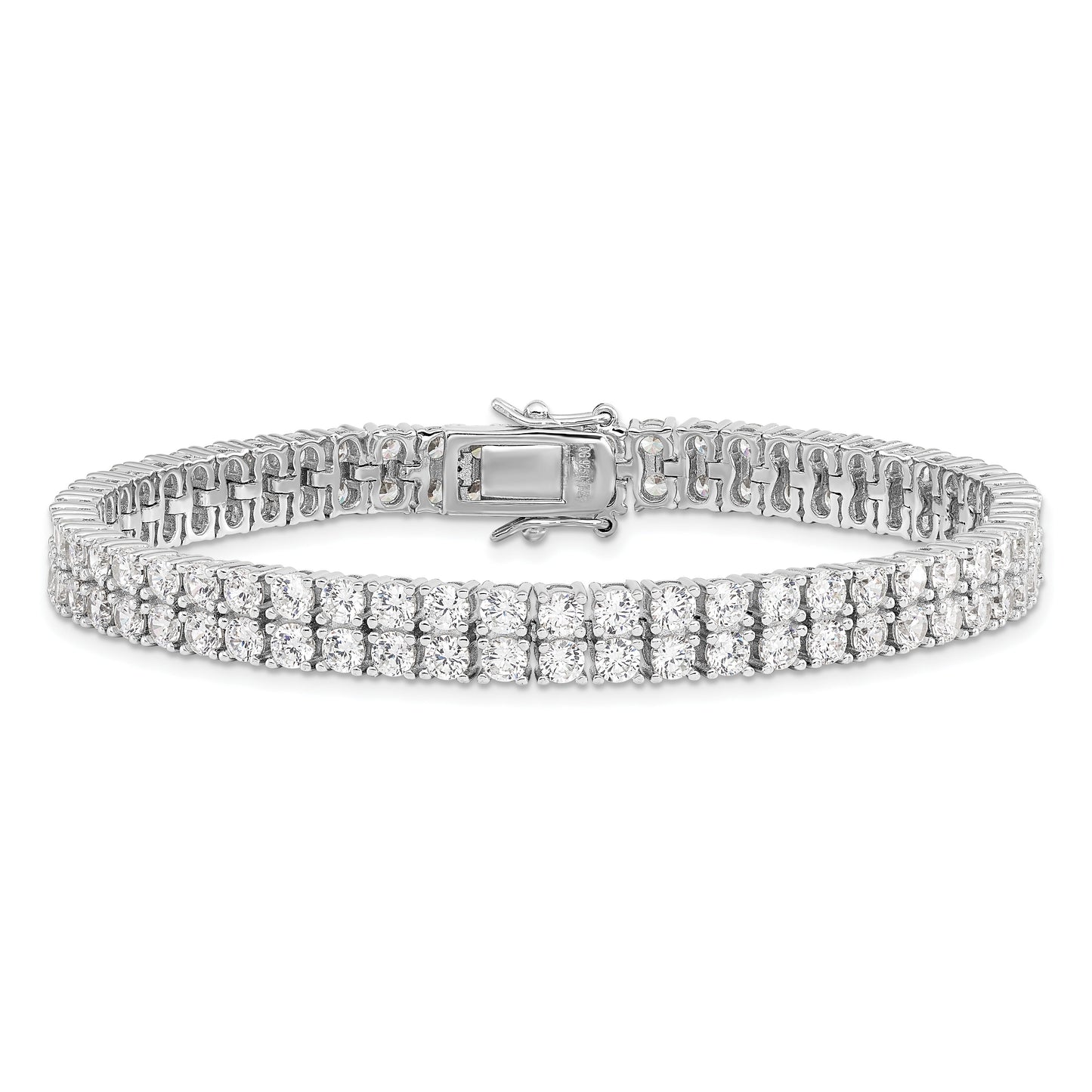 Silver Brilliant-cut CZ Two Row 7.5 Inch Tennis Bracelet