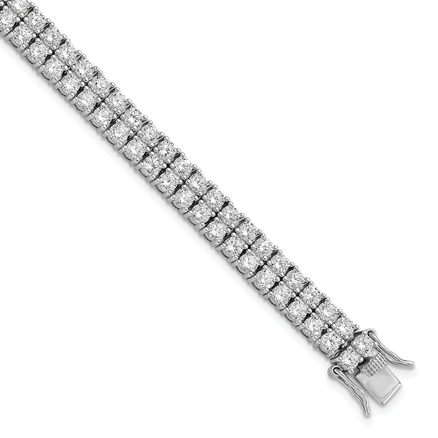 Silver Brilliant-cut CZ Two Row 7.5 Inch Tennis Bracelet