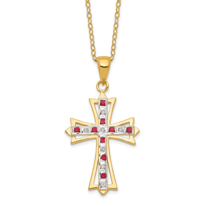 Silver Natural Diamond and Ruby Cross Necklace