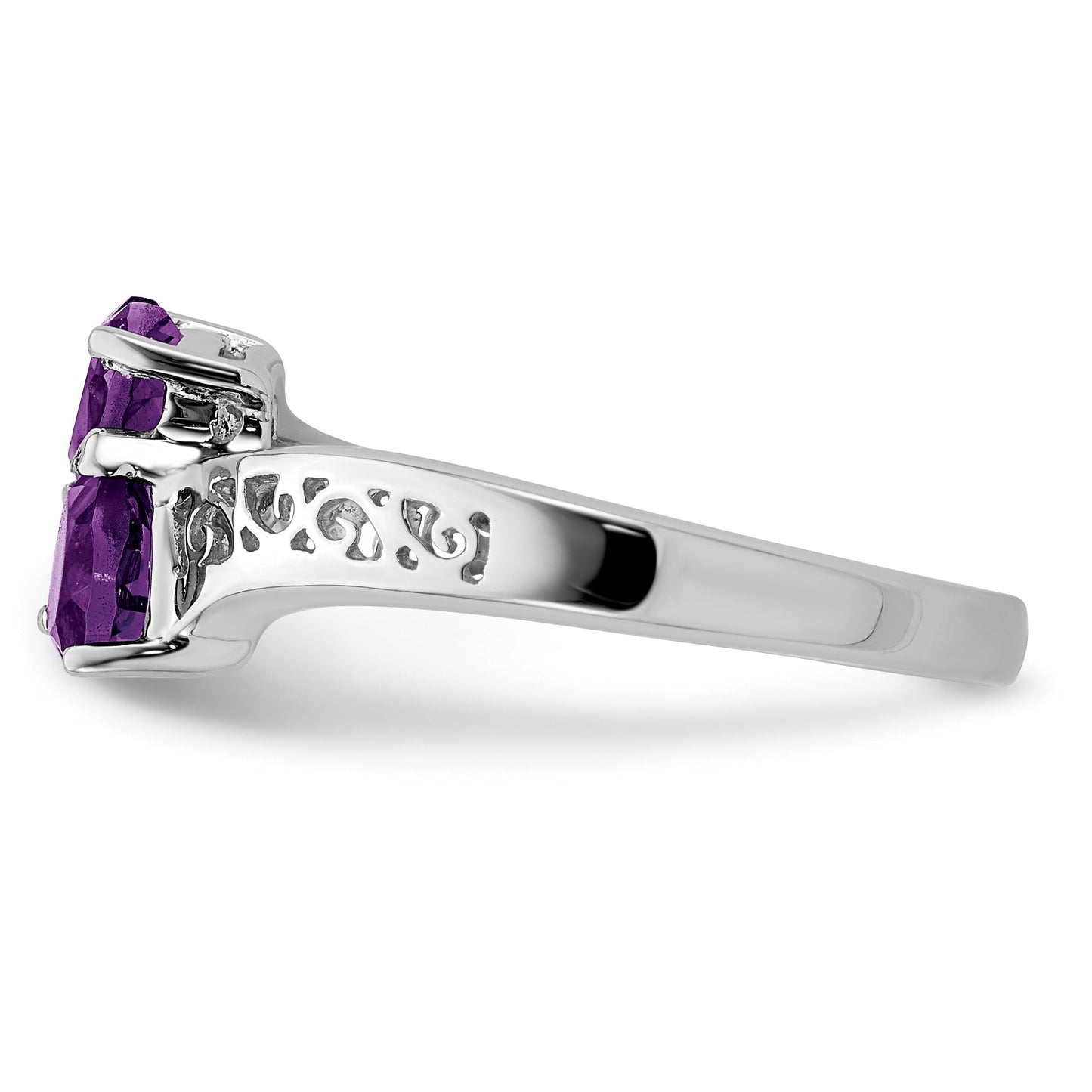 0.85 Ct Heart Purple Amethyst Prong Silver Promise Ring