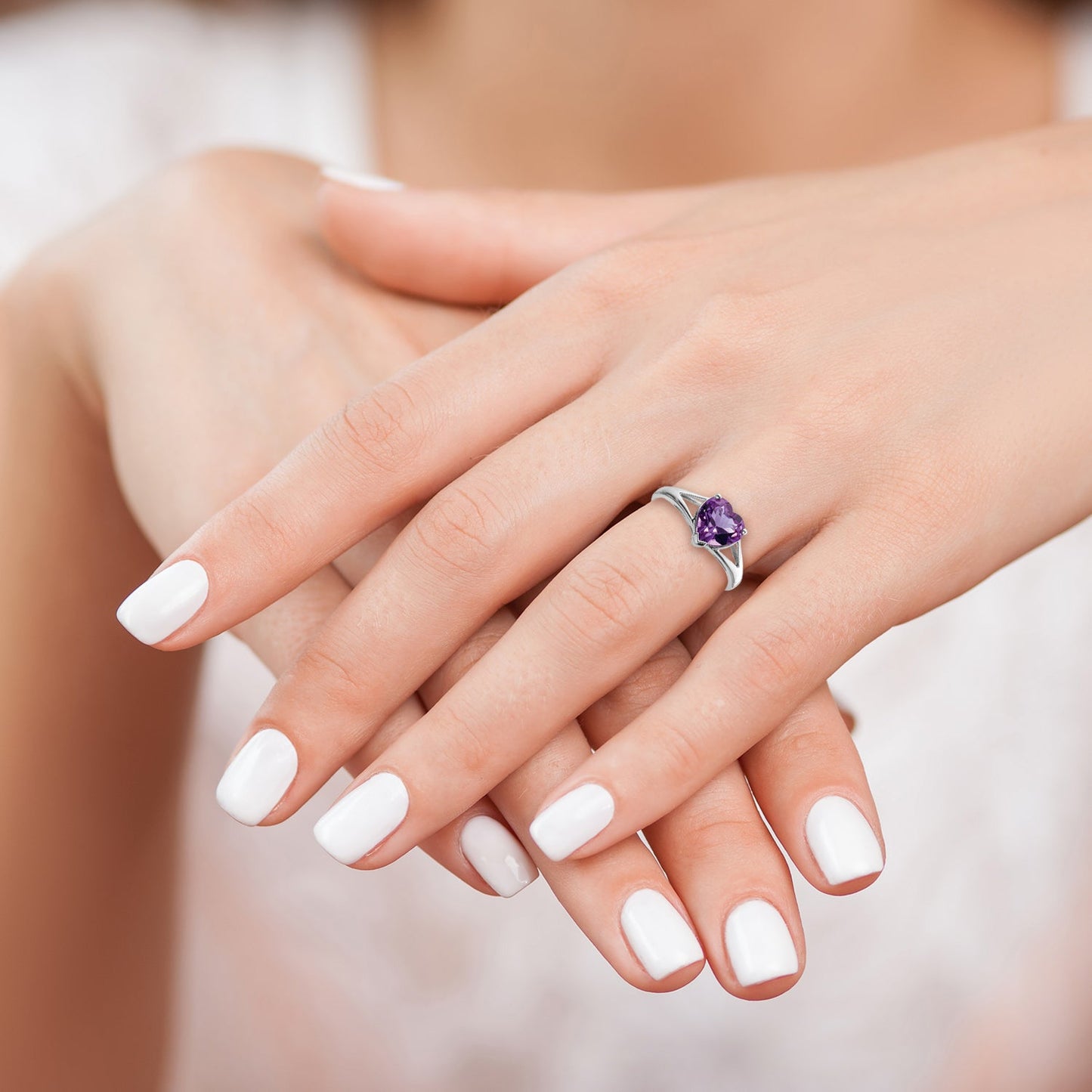 1.40 Ct Heart Purple Amethyst Prong Silver Solitaire Promise Ring
