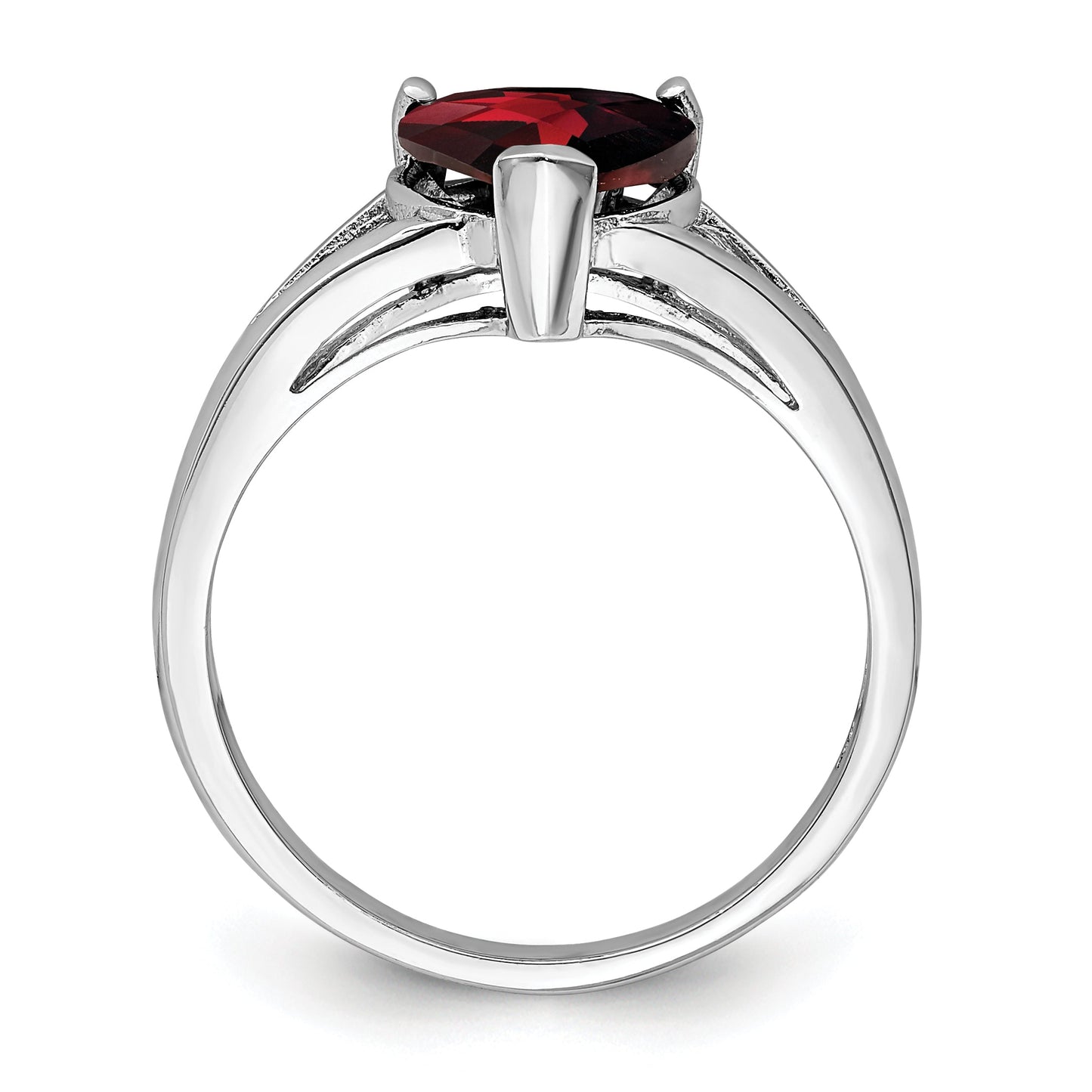 Silver Red Garnet Heart Gemstone Solitaire Ring
