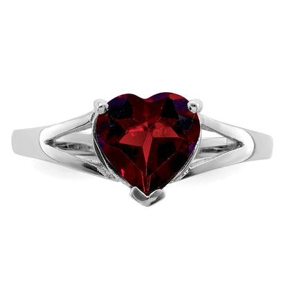 Silver Red Garnet Heart Gemstone Solitaire Ring