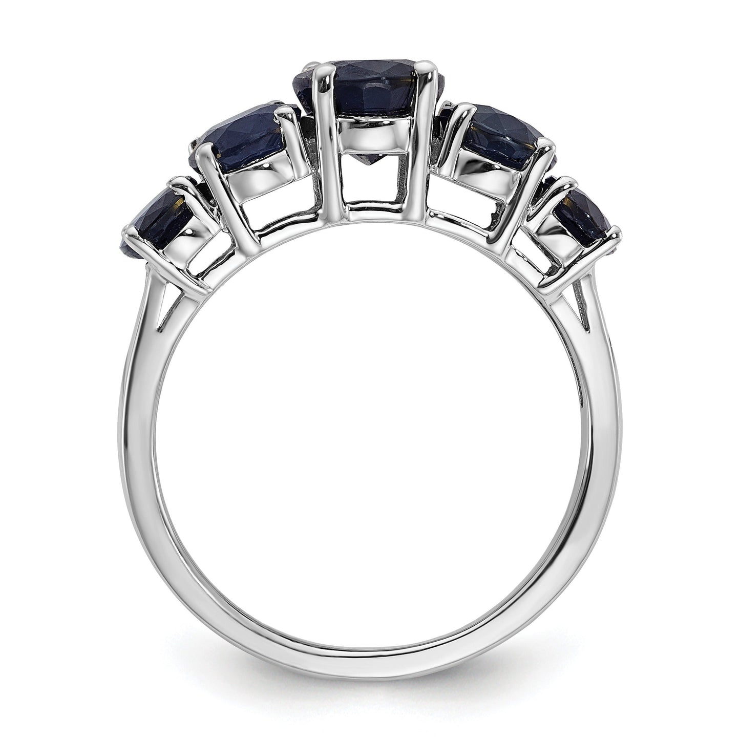 4.75 Ct Oval Blue Lab Created Sapphire Prong Rhodium-Plated Silver Five Stone Ring