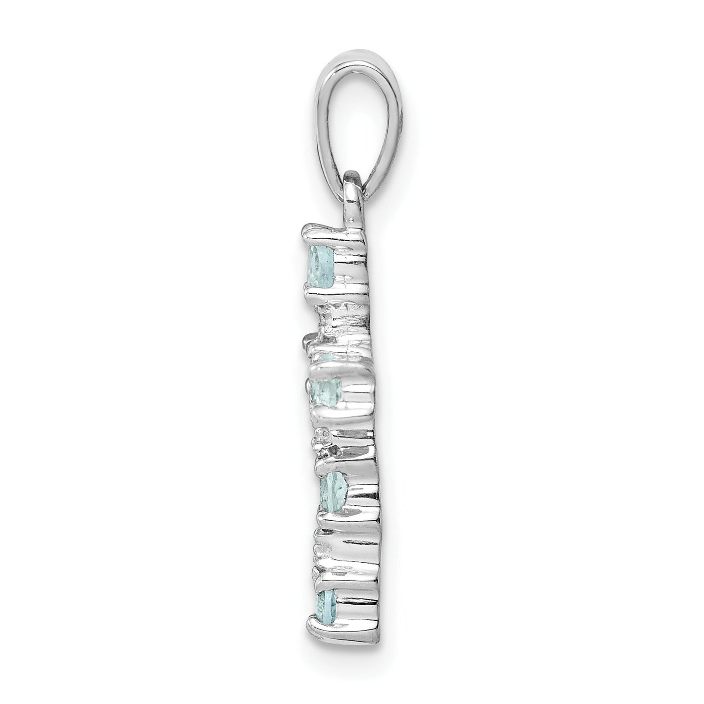 Sterling Silver Natural Blue Aquamarine and Diamond Cross Pendant