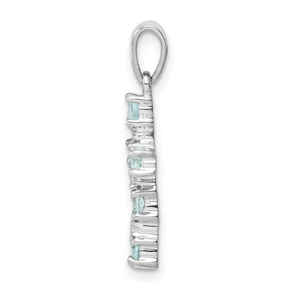 Sterling Silver Natural Blue Aquamarine and Diamond Cross Pendant