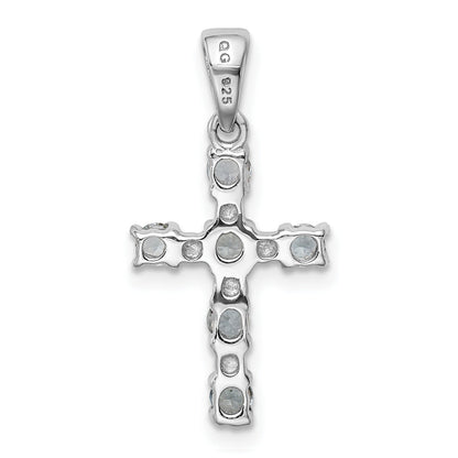 Sterling Silver Natural Blue Aquamarine and Diamond Cross Pendant