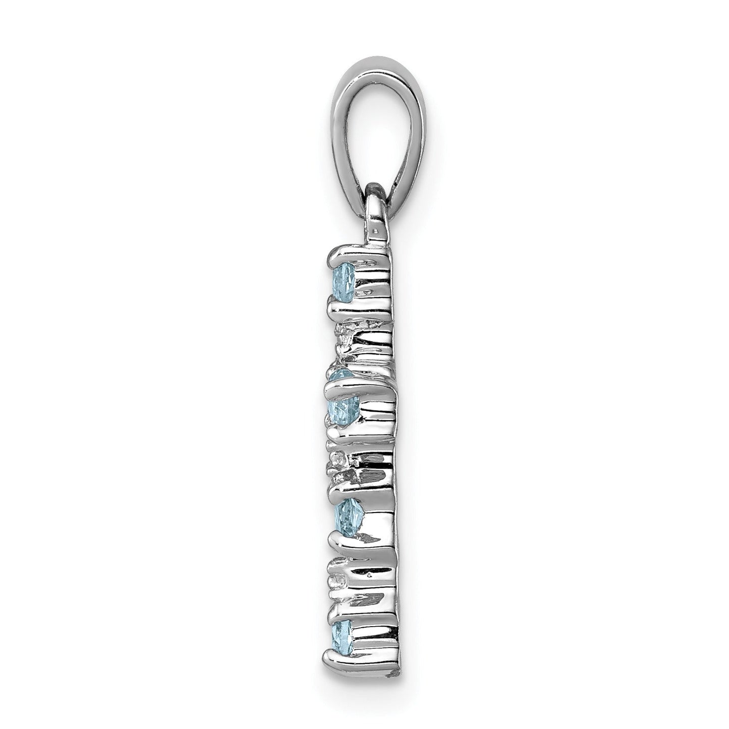 Sterling Silver Natural Blue Sky Blue Topaz and Diamond Cross Pendant