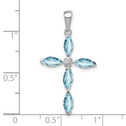 Sterling Silver Natural Blue Sky Blue Topaz and Diamond Pendant