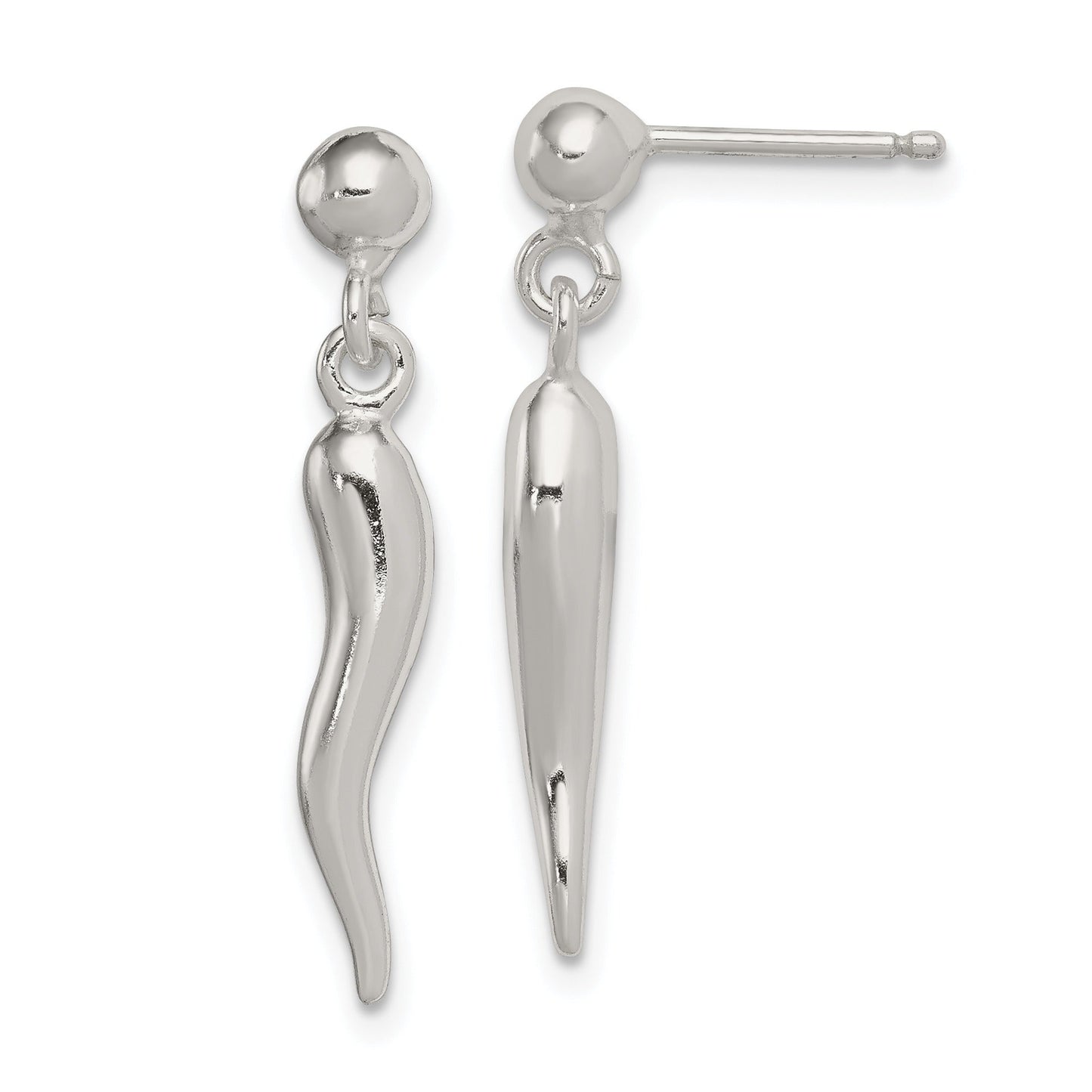 Sterling Silver Italian Horn Post Dangle Earrings