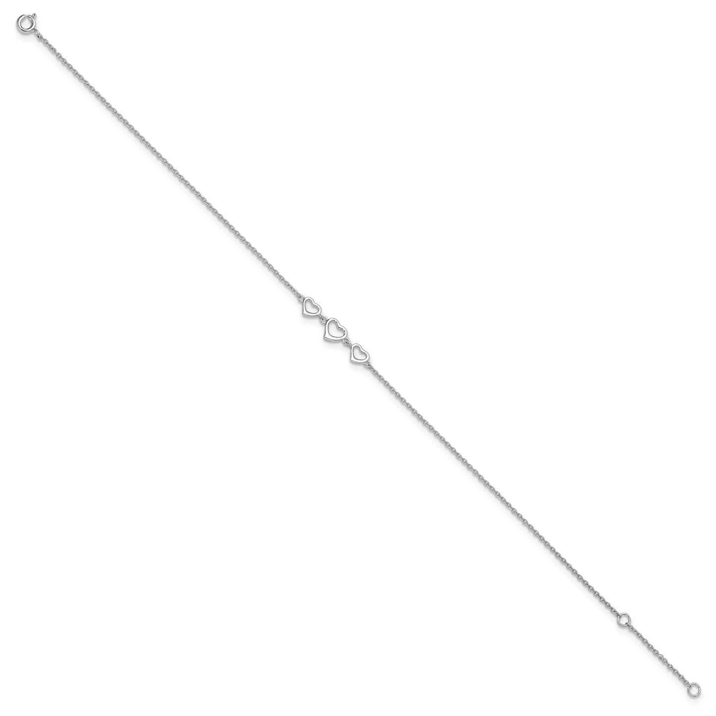 Silver Three Hearts Adjustable Anklet