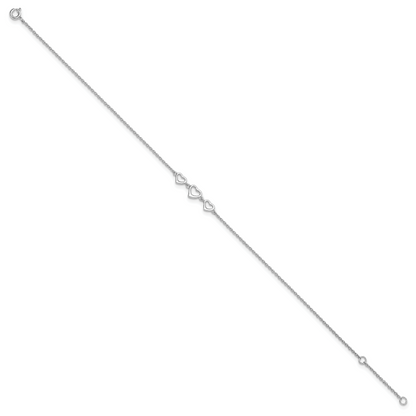 Silver Three Hearts Adjustable Anklet