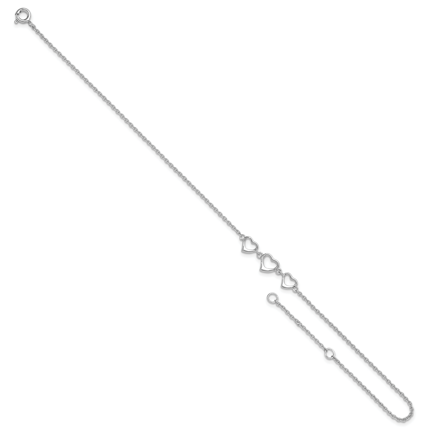 Silver Three Hearts Adjustable Anklet