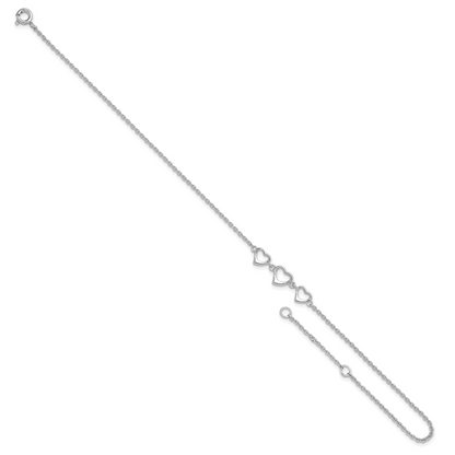 Silver Three Hearts Adjustable Anklet