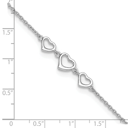 Silver Three Hearts Adjustable Anklet
