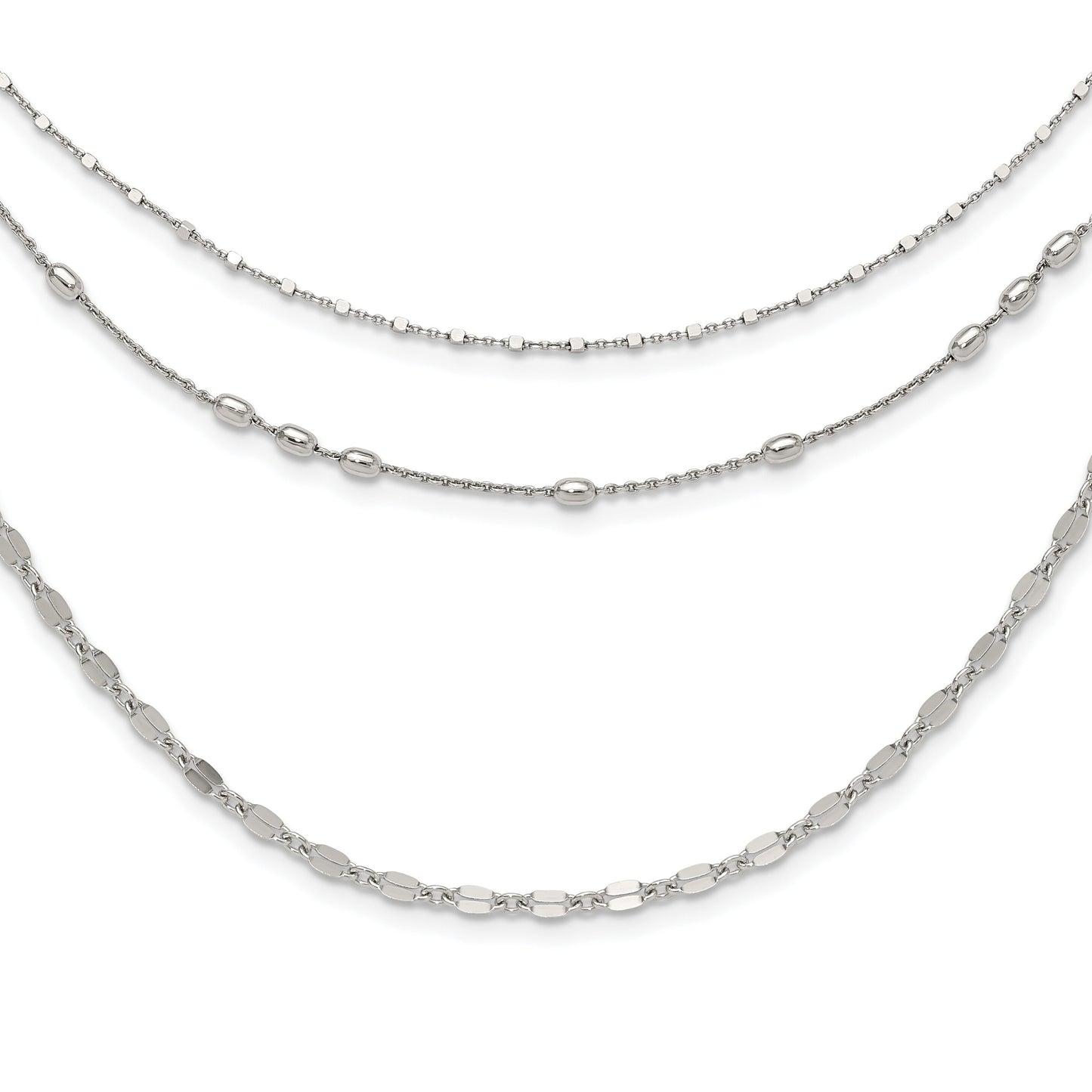 Round Beaded Sterling Silver Rhodium-Plated Layered Necklace