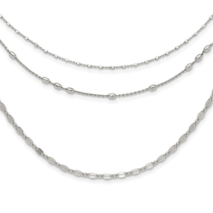 Round Beaded Sterling Silver Rhodium-Plated Layered Necklace
