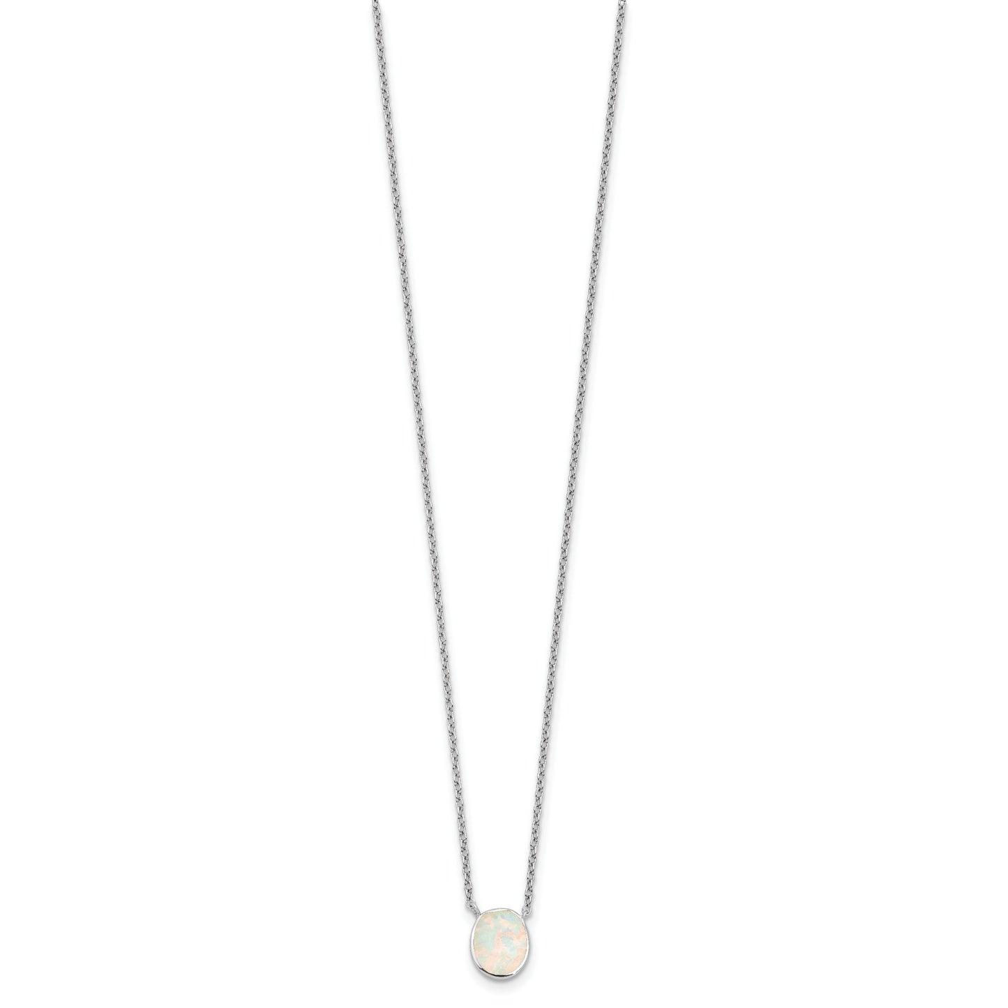 Sterling Silver Created Opal Oval Necklace Earring Set