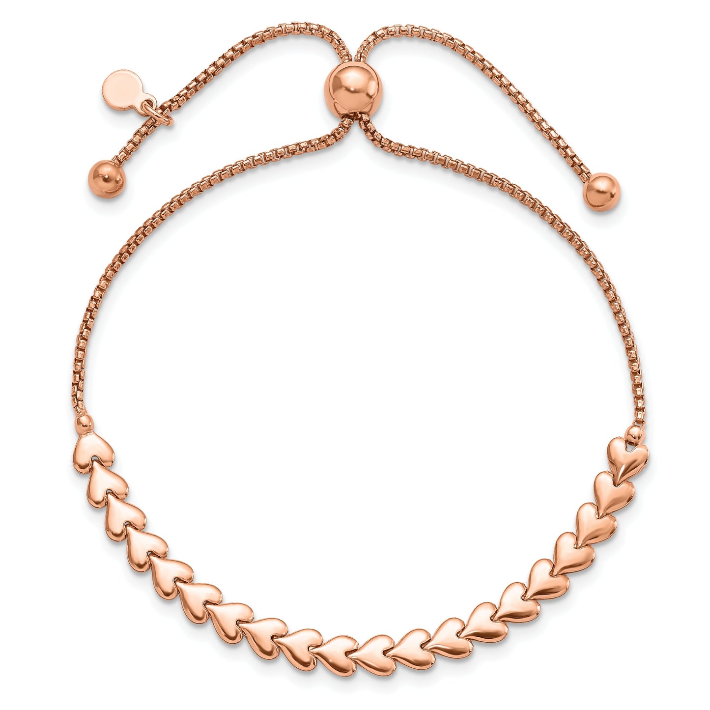Rose Gold over Silver Interlocking Heart Adjustable Slider Bolo Bracelet